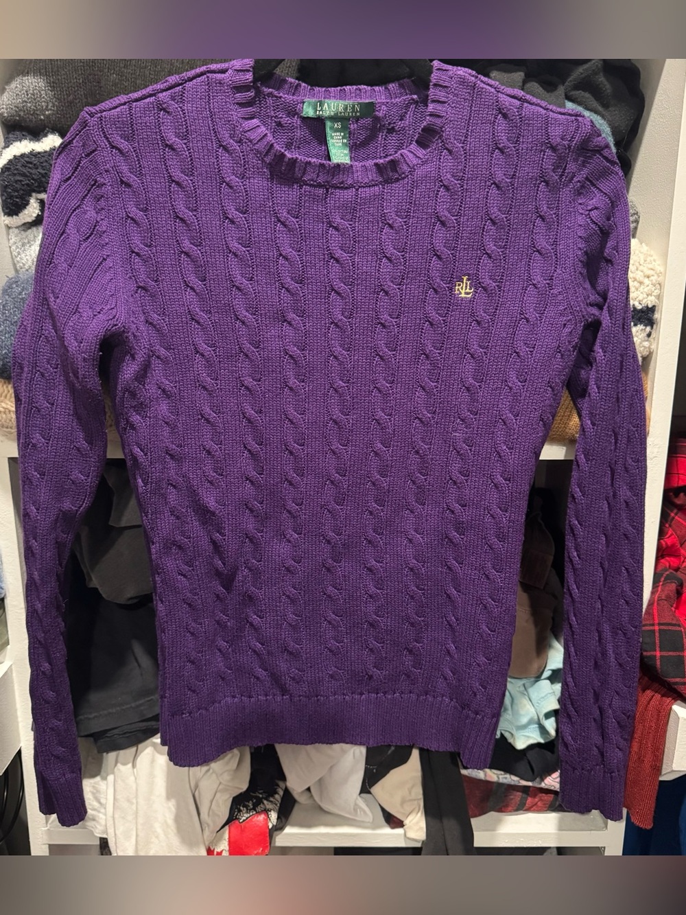 Ralph Lauren Purple Cable-Knit Crewneck Sweater